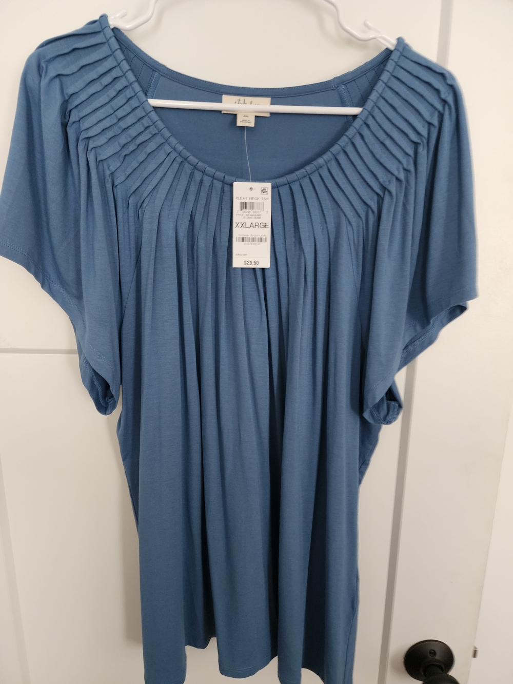 Style & Co. Pleated Scoop-Neck Blue Tunic Top